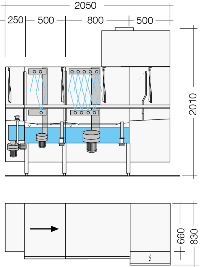 rack type dishwasher dimensional drawing