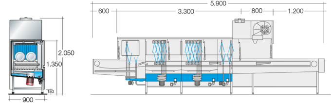 Dimension sheet flight type dishwasher UPster B 230 VAP CSS